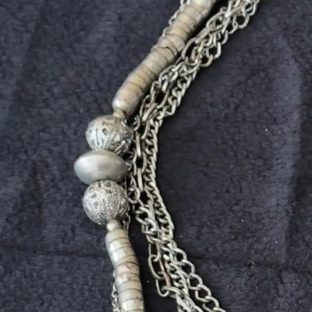 VNT Lariat Serpentine Tribal Statement Necklace Silver Multi Strand Tassel